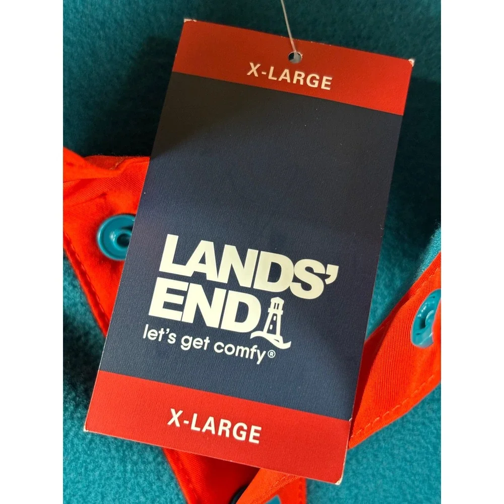 Lands End Mens XL Fleece Pullover Teal Navy Colorblock Quarter Snap NEW - Picture 3 of 5